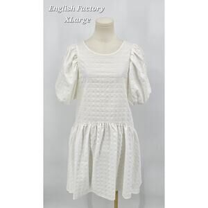English Factory Soft White Jacquard Puff Sleeve Babydoll Dress | Size XL